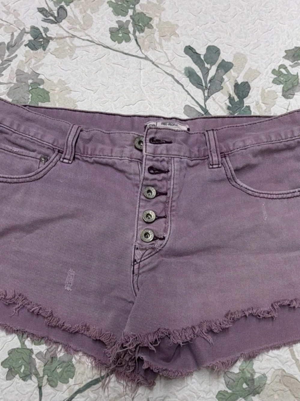Free People Womens Purple Denim Cut Off Shorts W28 Button Fly 5-Pocket Mid Rise